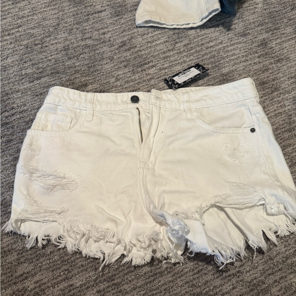 Women's White Distressed Jean Shorts